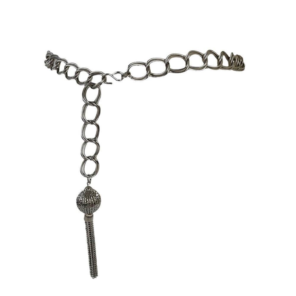 VTG Retro Silver Belt Metal Link Chain Belt Tassel Charm